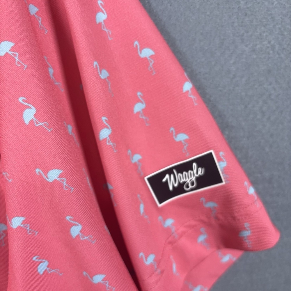 Waggle Polo Shirt Mens Sz M Pink Flamingos Stretch Performance Golf Golfer - Picture 4 of 7